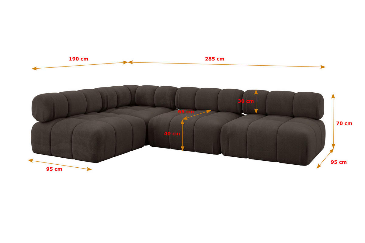 ECKSOFA modulares Sofa Samaro-L2 - 285x190x70 cm Braun Velours - Braun, Holzwerkstoff/Textil (285/190cm) - ALTDECOR