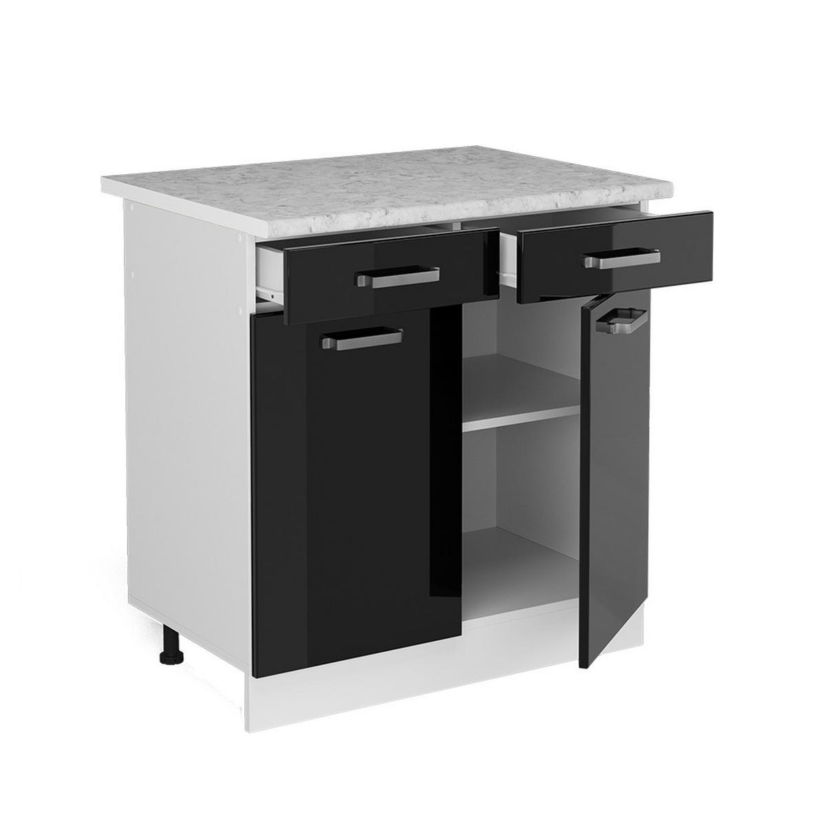 UNTERSCHRANK R-Line Schwarz Hochglanz 80 cm mit Schubladen und Türen mit AP - Schwarz Hochglanz/Weiß, Holzwerkstoff (80/81.6/60cm) - Vicco