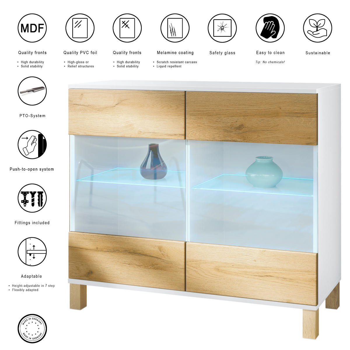 KOMMODE Bari Eiche Natur - Eichefarben, Holzwerkstoff (92.5/84.5/35cm) - Vladon