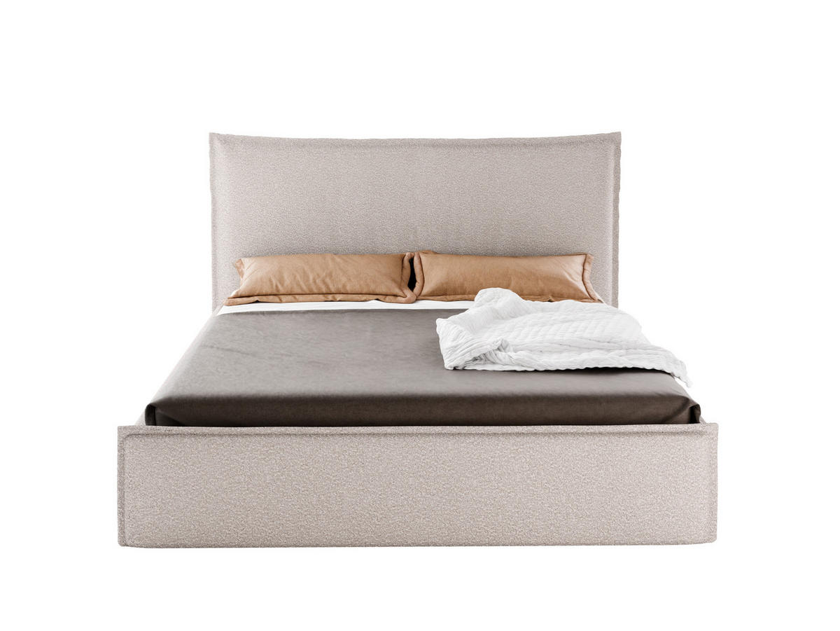 POLSTERBETT LUNA 140x200 cm mit Bettkasten, Stauraum und Metall-Lattenrost – Bouclé Stoff Grau - Schwarz/Grau, Textil/Metall (140/200cm) - Luxkor24