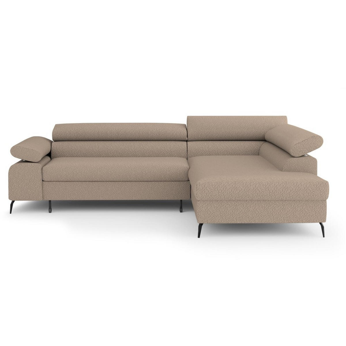 ECKSCHLAFSOFA Mellow mit Bettkasten, Hellbraun, rechts - Hellbraun/Schwarz, Textil (270/205cm) - Beautysofa