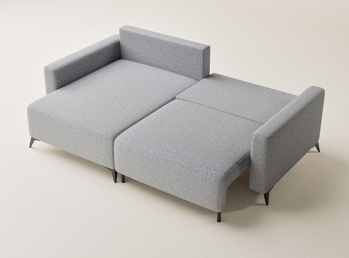 ECKSOFA MIT SCHLAFFUNKTION Leon Hellgrau Webstoff - Hellgrau/Schwarz, Holz/Holzwerkstoff (148/239cm) - Maison de Reve