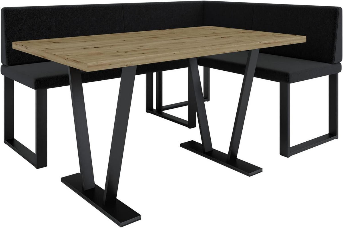 ECKBANKGRUPPE Alina - INARI-Stoff - 142 x 196 cm - Rechts - Schwarz - Schwarz, Textil/Metall (142/87/196cm) - AN-Moebel 4u
