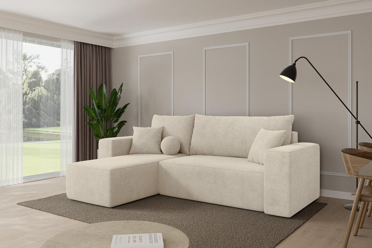 ROHOVÁ SEDAČKA s funkcí spaní, otoman vlevo SENO-L 249x139x85 krémová velur - černá/krémová, kompozitní dřevo/textil (249/139cm) - ALTDECOR