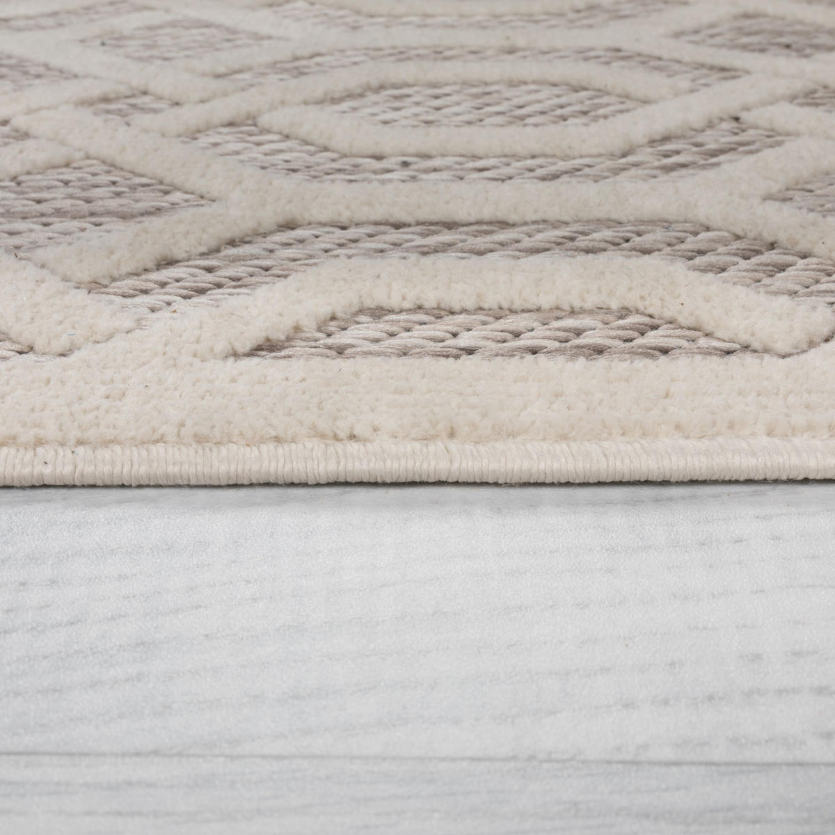 TEPPICH Outdoor Geometrisch-Design, wetterbeständig, naturfarben STOUR ADAM, Grau-Beige 160x160 cm - Beige, Textil (160/160cm) - KADIMA DESIGN