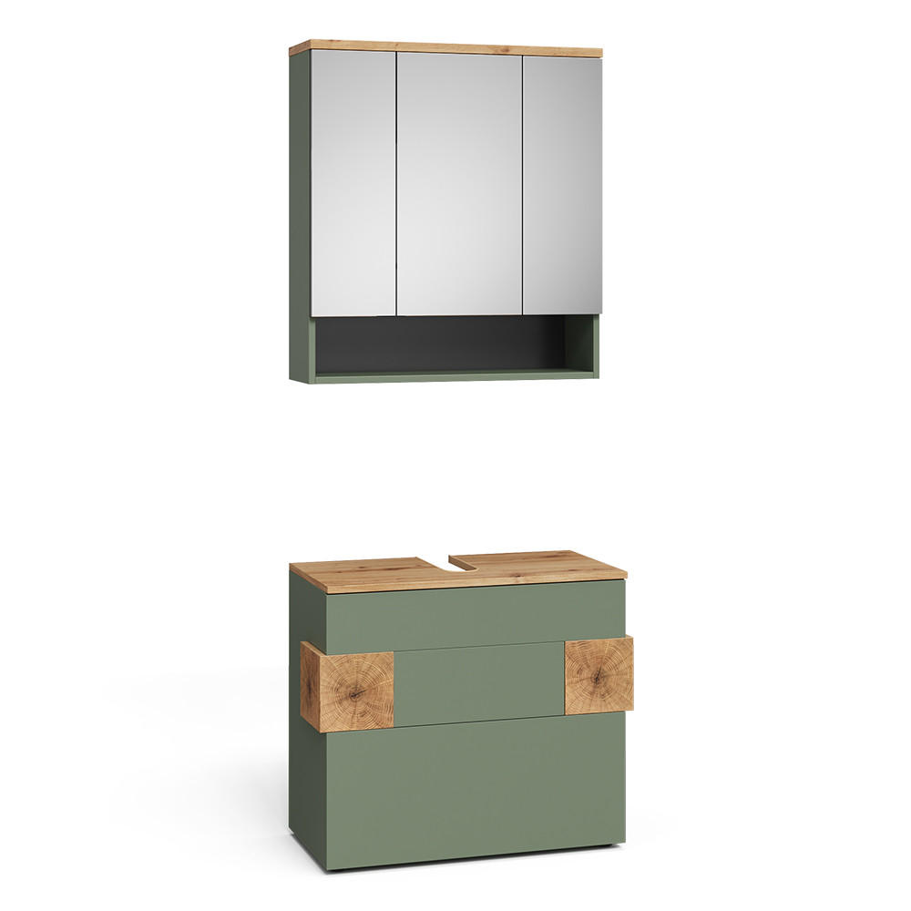BADMÖBEL-SET Eden Grün/Artisan 2 Teile - Hellgrau/Grün, Holzwerkstoff (70/64.5/37cm) - Vicco