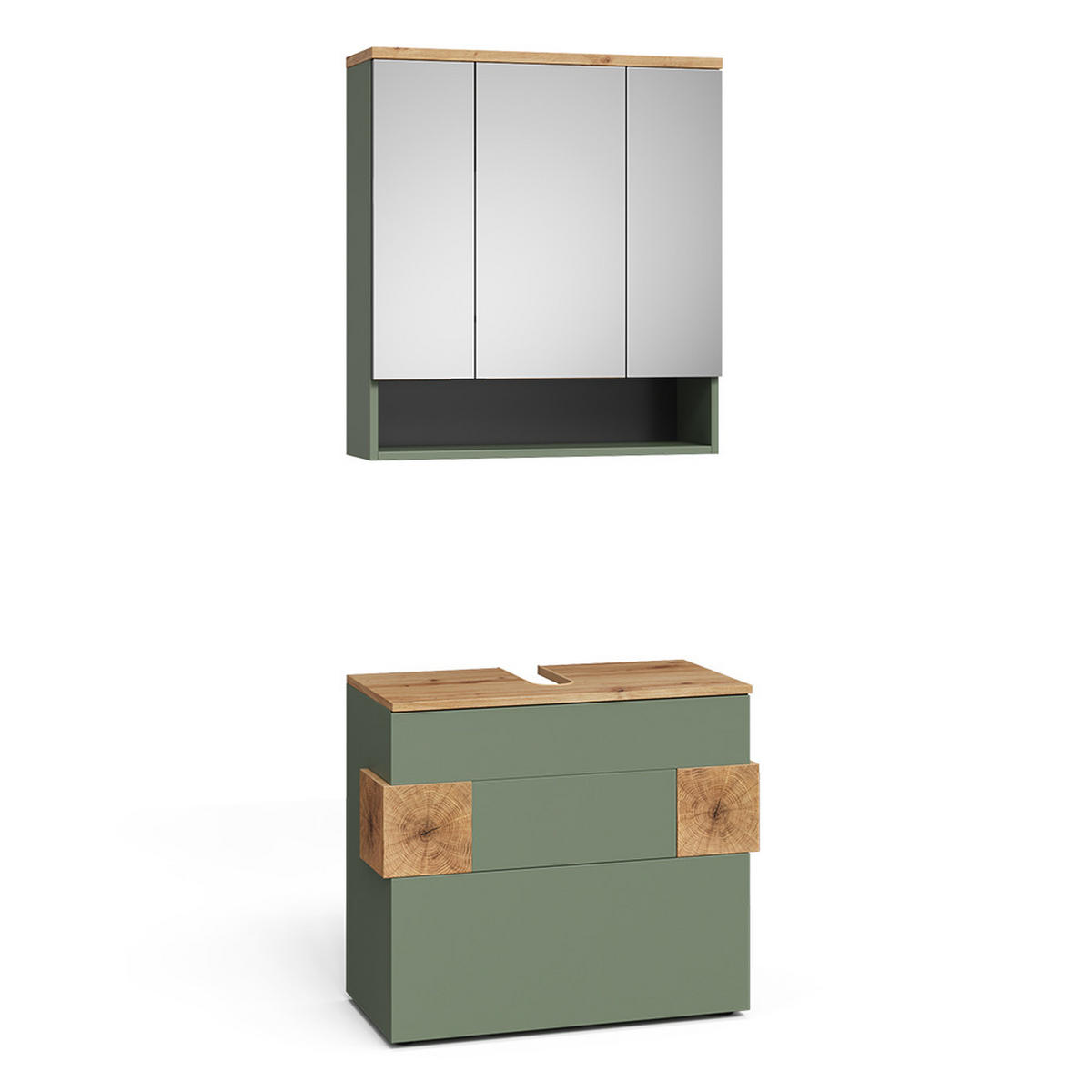 BADMÖBEL-SET Eden Grün/Artisan 2 Teile - Hellgrau/Grün, Holzwerkstoff (70/64.5/37cm) - Vicco