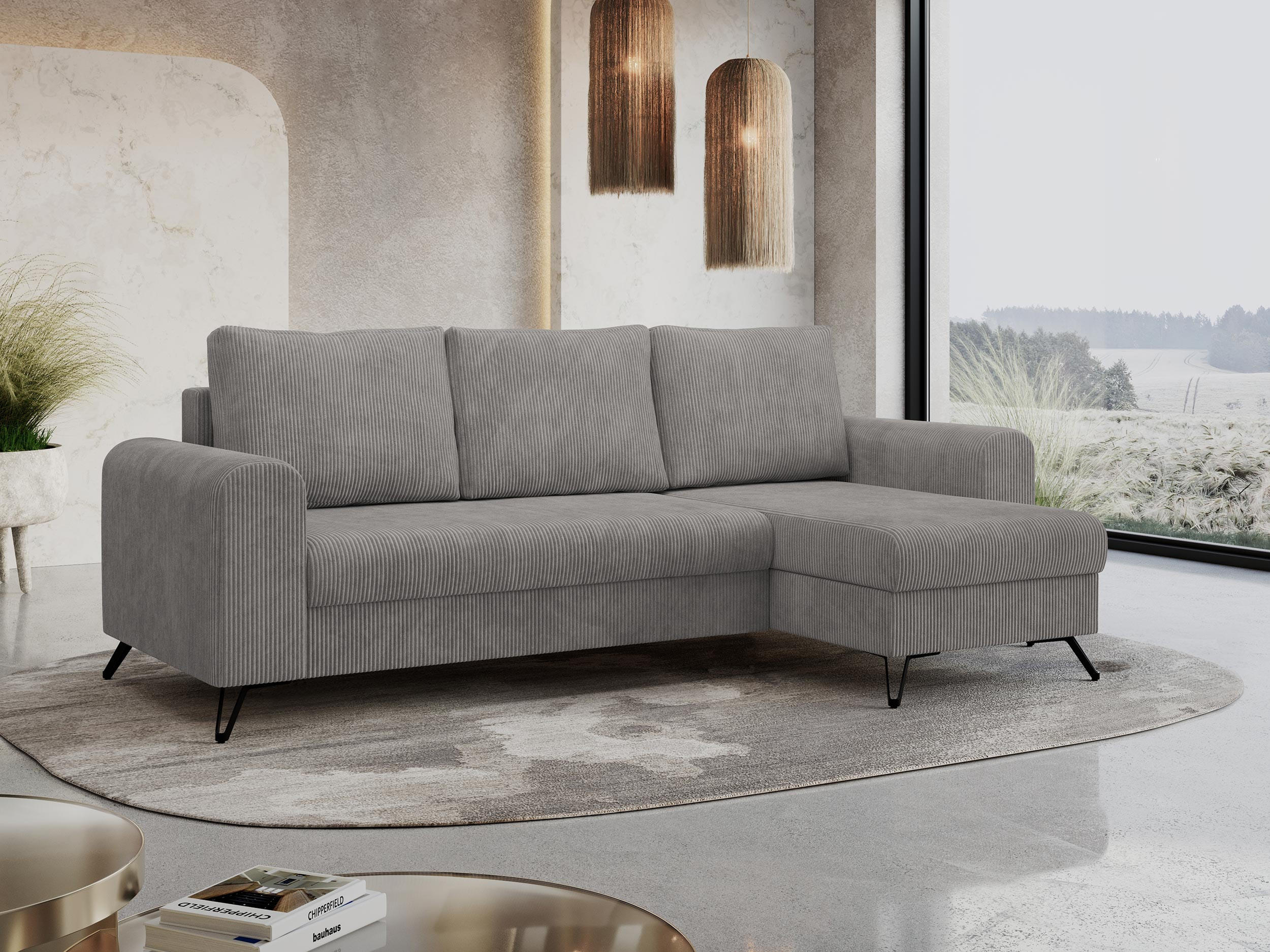 ECKSOFA Hugo Cord Hellgrau - Hellgrau/Schwarz, Textil/Metall (242/140cm) - MKS