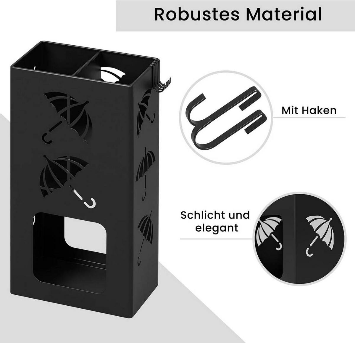 SCHIRMSTÄNDER 2 Slots, 4 Haken, Metall , Anthrazit - Anthrazit, Metall (25/49/15cm) - Woltu