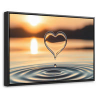 LEINWAND Bilder mit Rahmen - Herz - Wasser - Sonnenuntergang - Natur - Zen - 60x40 - Bernsteinfarben, Textil (60/40cm) - MuchoWow