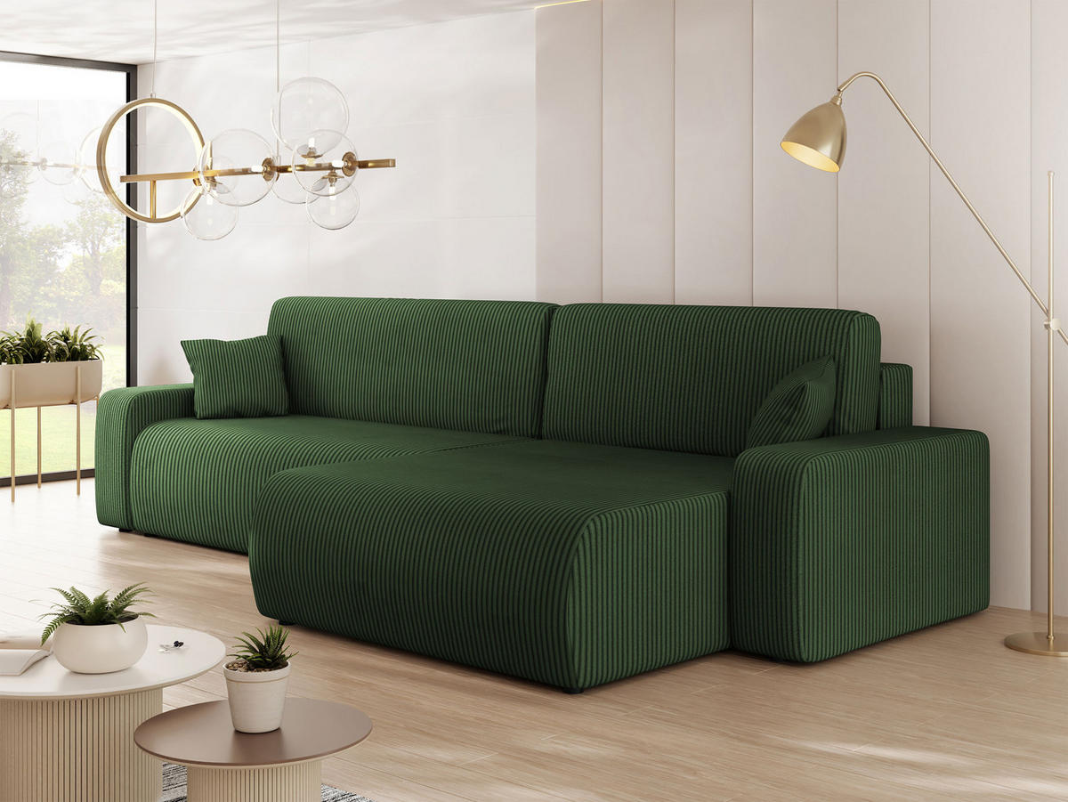 ECKSOFA Piano L Cord - Schwarz/Grün, Holz/Kunststoff (274/145cm) - MIRJAN24
