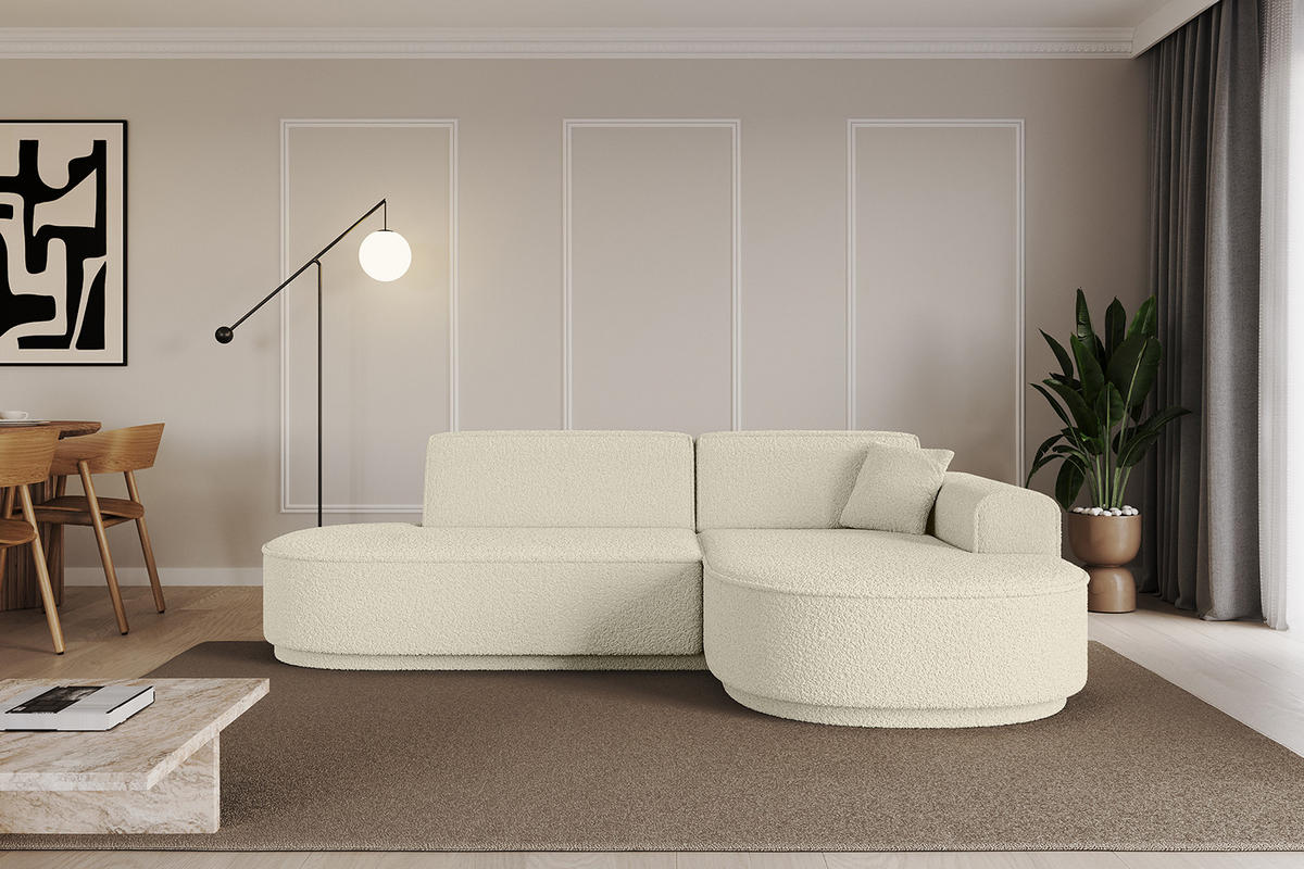 ECKSOFA Ottomane Rechts MARI-L1-v3 - 243x171x83 cm Beige Bouclé - Beige/Schwarz, Holzwerkstoff/Kunststoff (171/243cm) - ALTDECOR