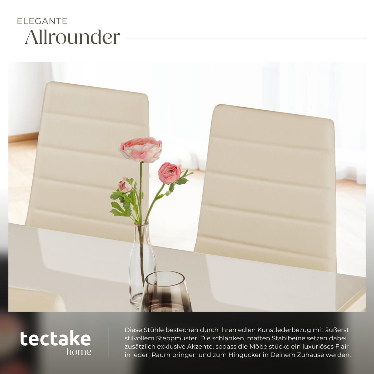 ESSZIMMERSTUHL 8er Set Thomas 41 x 45 x 98 5 cm beige - Beige, Textil (48/98.5/45cm) - tectake