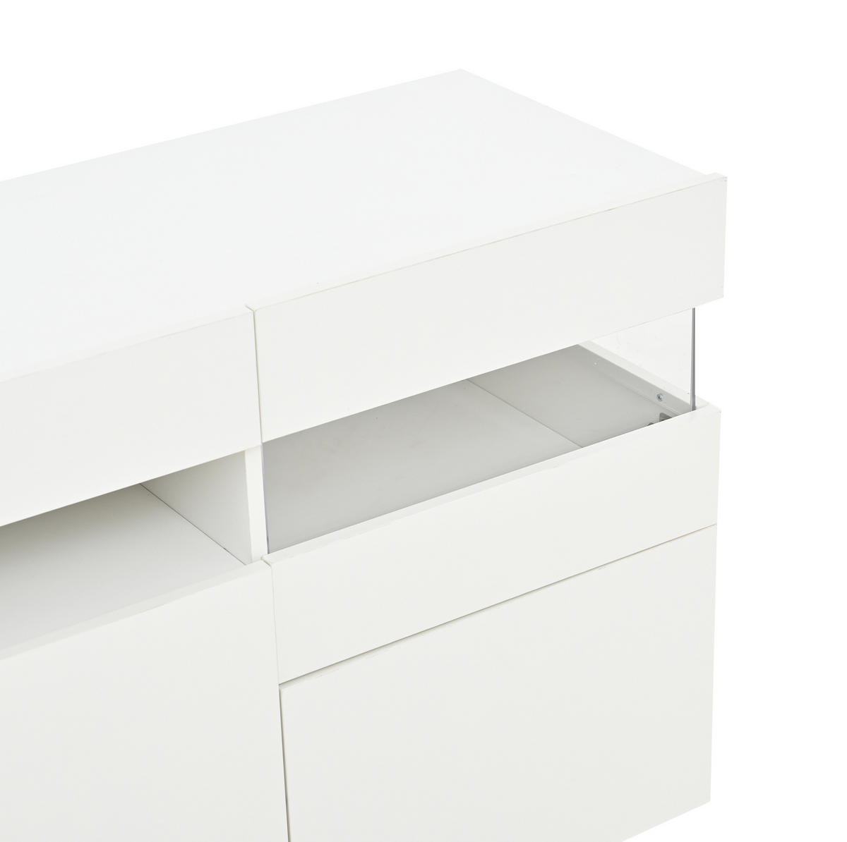 SIDEBOARD 140/40,5/66,5 cm, 3 Türen, Hochglanz-Front und app-gesteuerte LED für Wohnzimmer，Weiß - Weiß, Holzwerkstoff (140/66.5/40.5cm) - Redom