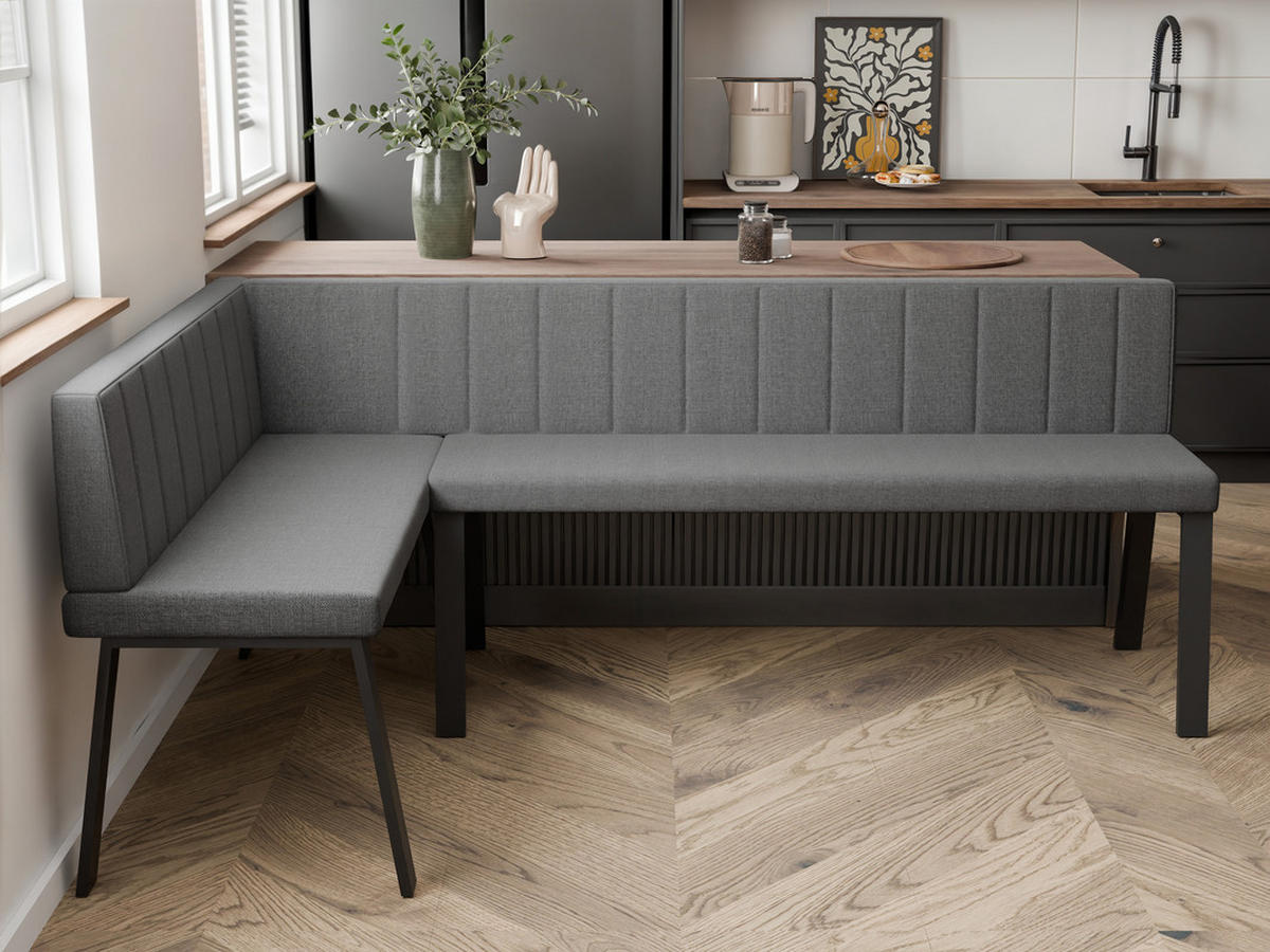 ECKBANK links MONO Y Webstoff gesteppt, 142/196 cm Dunkelgrau - Dunkelgrau, Textil/Metall (142/196cm) - Idohome