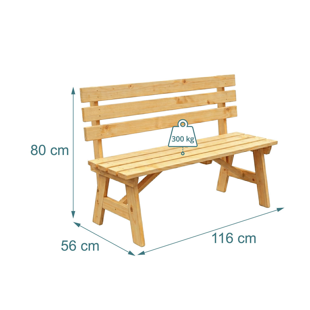 BÄNK natur granträ med ryggstöd för 2 personer - Ljusbrun, Trä (116/80/56cm) - Relaxdays