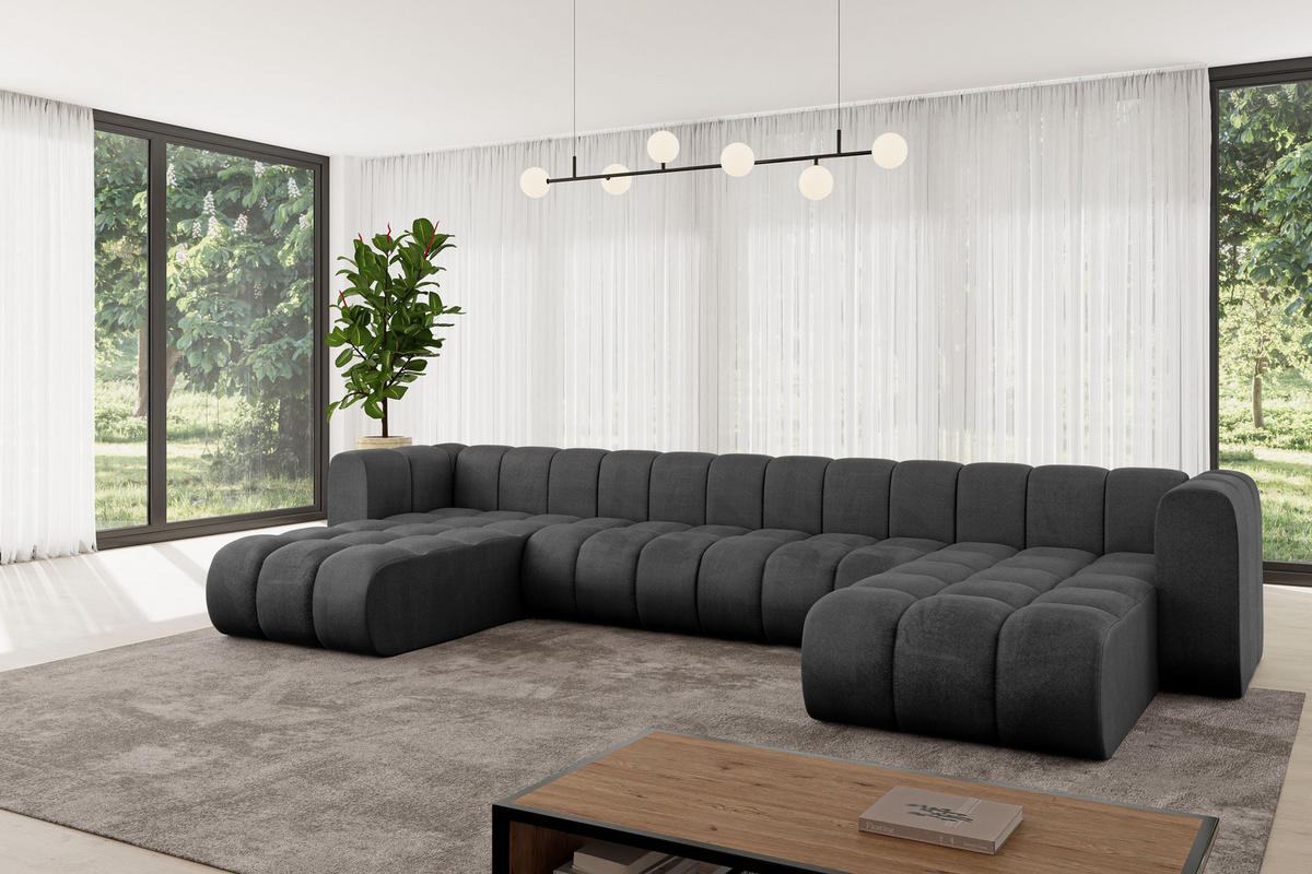 WOHNLANDSCHAFT modulares Sofa Joren-U2 - 410x177x70 cm Schwarz - Schwarz, Holzwerkstoff/Textil (410/70/177cm) - ALTDECOR