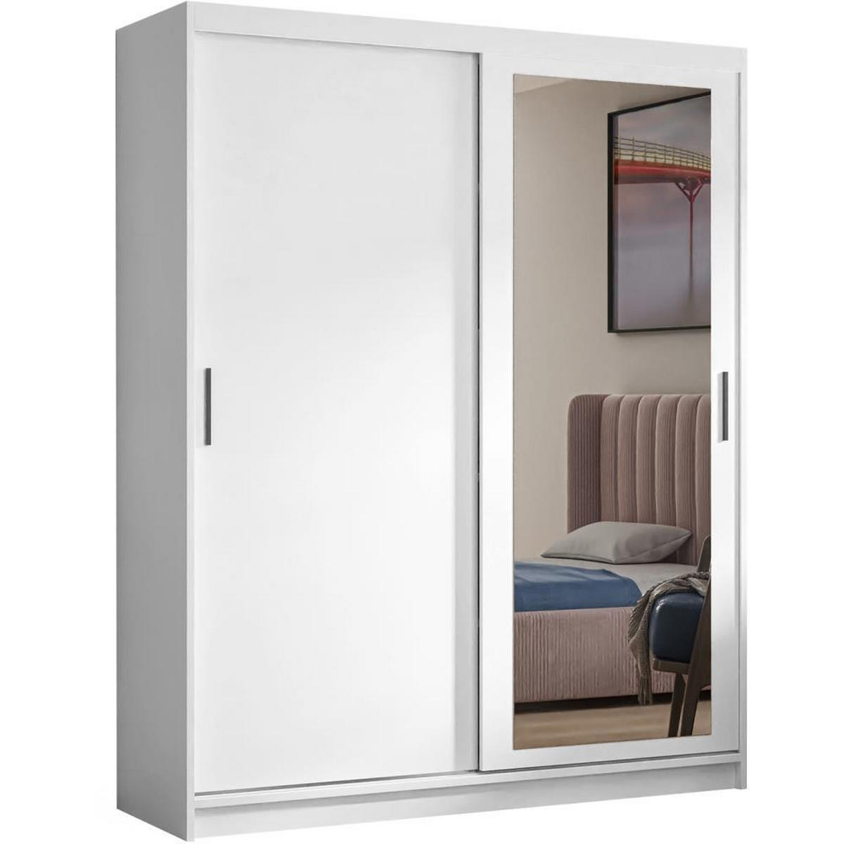 SCHWEBETÜRENSCHRANK Hela 120/205/60 2-türig weiß mit Schubladen - Weiß, Holzwerkstoff (120/205/60cm) - Beautysofa