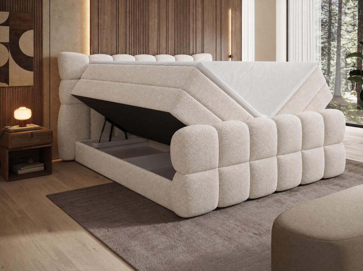 wonello BOXSPRINGBETT Milano Hellbeige 160/200 cm Boucle mit Bettkasten ...