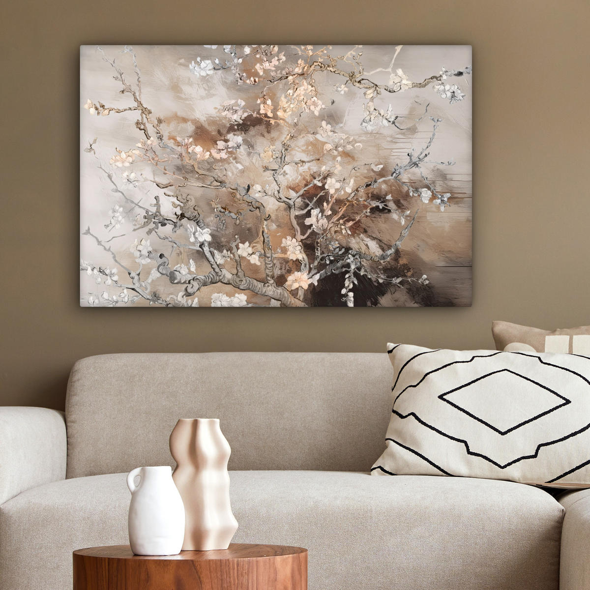 LEINWANDBILD Mandelblüte - Kunst - Van Gogh - Beige - Abstrakt Gemälde 60x40 cm - Braun, Textil (60/40cm) - MuchoWow