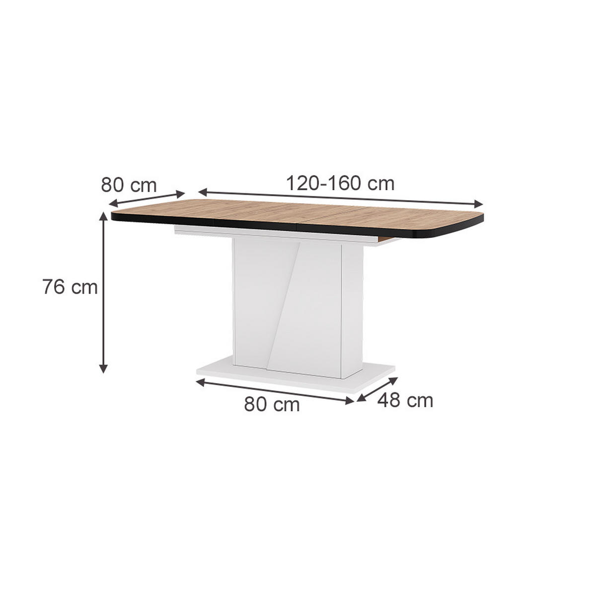 ESSTISCH Fenaro Goldkraft Eiche/Weiß 120 x 80 cm ausziehbar - Honigeiche/Weiß, Holzwerkstoff (80/120/77.3cm) - Vicco