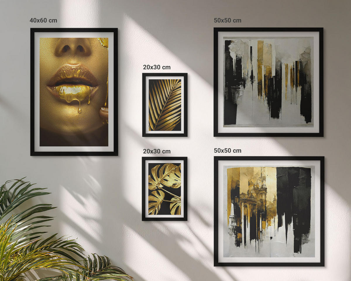 WANDBILDER 5er-Set - 50x50 cm & 20x30 cm & 40x60 cm Schwarzer Rahmen - Sonnenuntergangsbrücke Landschaft - Schwarz, Kunststoff (40/60cm) - ArtPrintCave