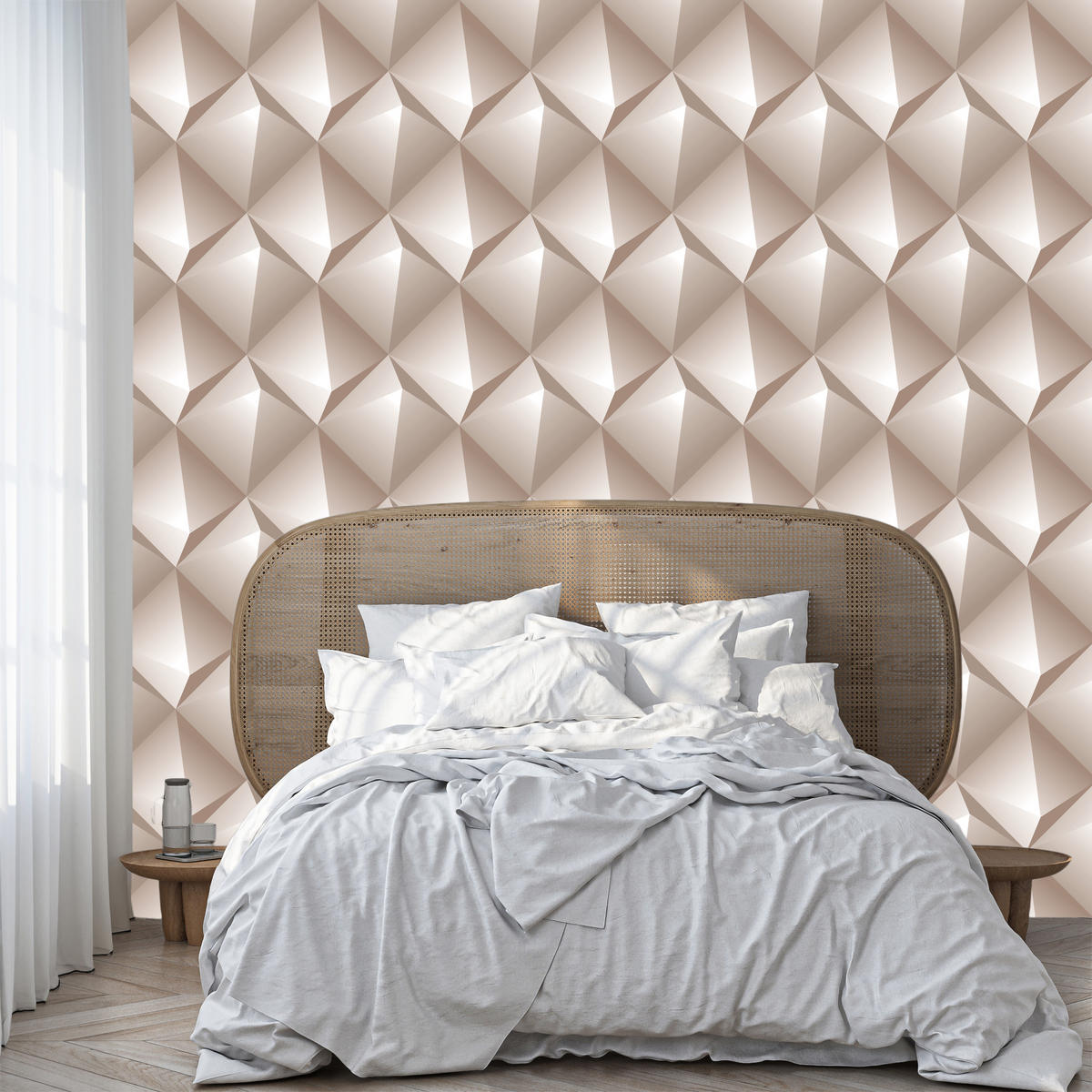 VLIESTAPETE Geometrische Facetten in 3D-Optik – Beige, Braun – 50x1000 cm - Beige/Braun, Papier (50/1000cm) - Muralo