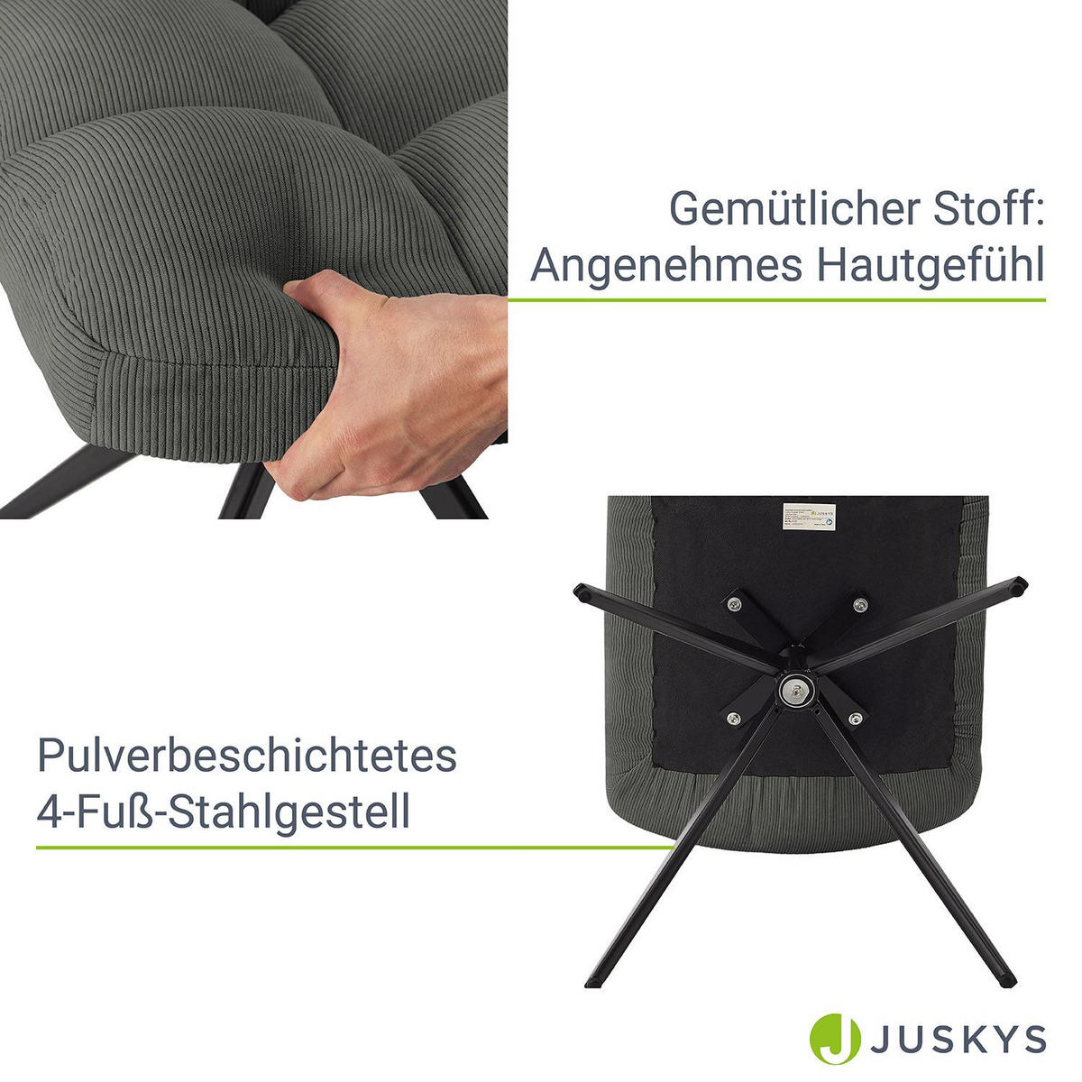 DREHSTUHL Dallas cord hellgrau (2er-Set) - Grau, Textil (45/84/45cm) - Juskys