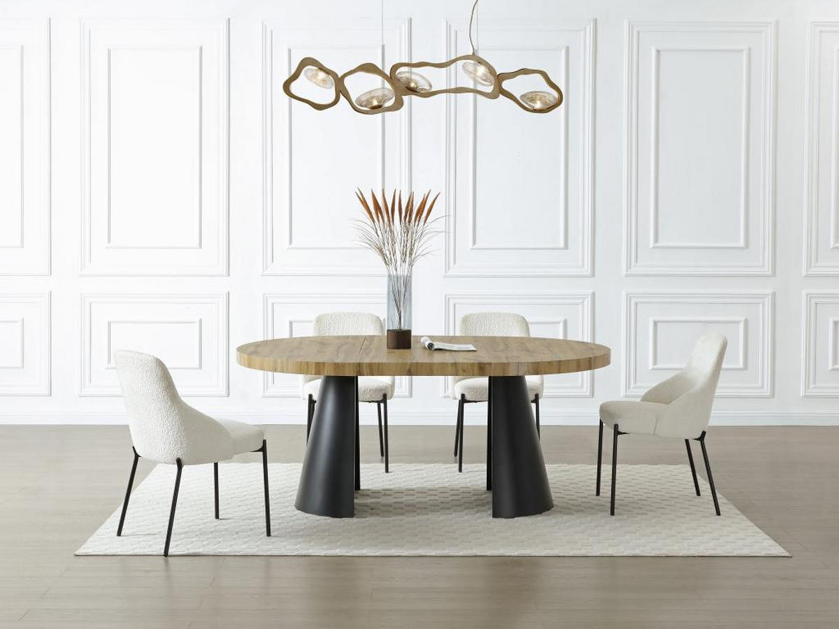 ESSTISCH ausziehbar - 4 bis 12 Personen - MDF & schwarzes Metall - Holzfarben hell - JARELIA - Naturfarben, Holz (240/120/76cm) - Vente-Unique