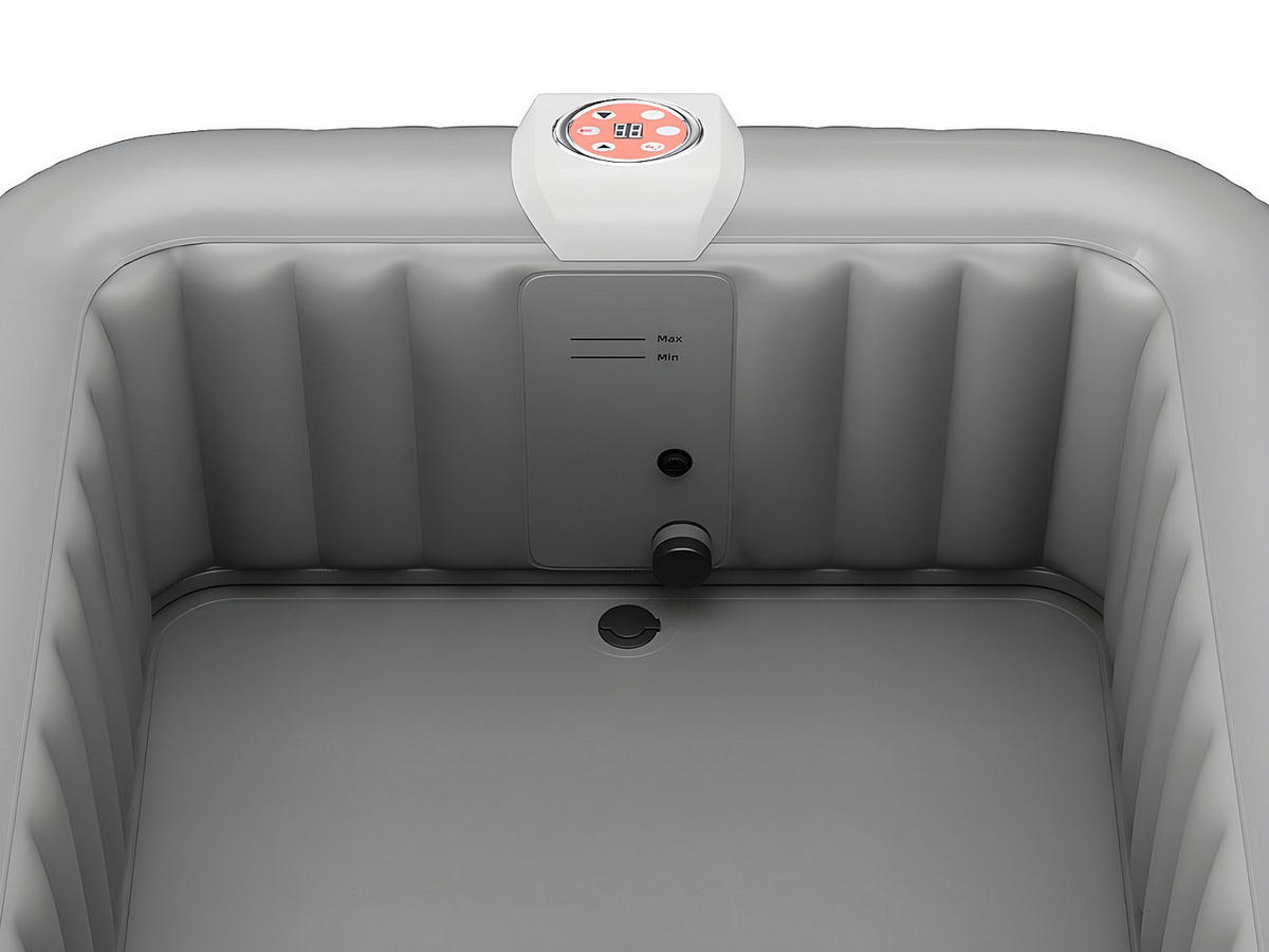 AUFBLASBARER Whirlpool für 4 Personen - quadratisch - 154 x 154 x 65 cm - 120 Wasserdüsen - Schwarz & Grau - B-COSY II - Schwarz, Kunststoff (154/65/154cm) - Vente-Unique