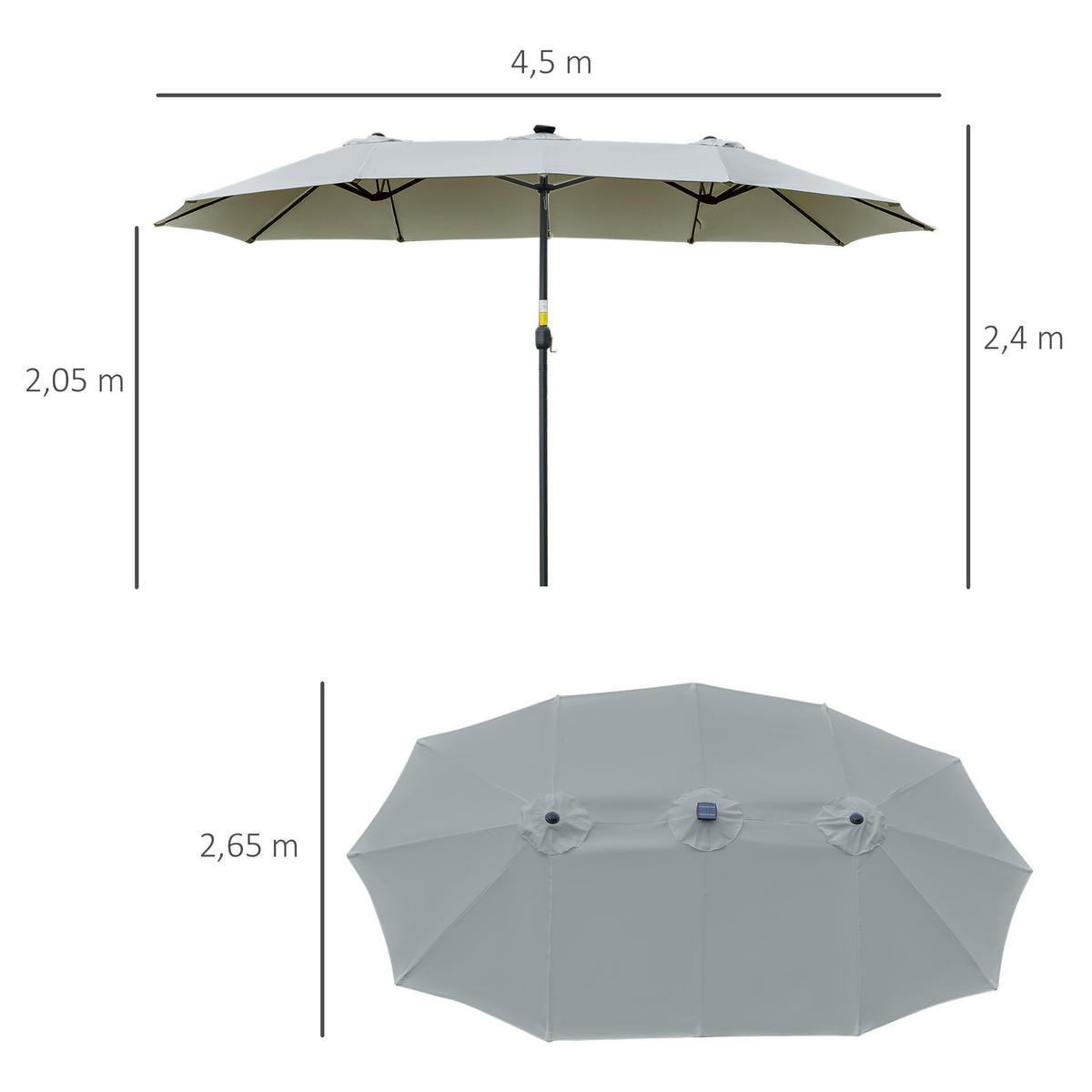 DOPPELSONNENSCHIRM Oval Hellgrau+Schwarz - Schwarz, Kunststoff (265/450cm) - Outsunny