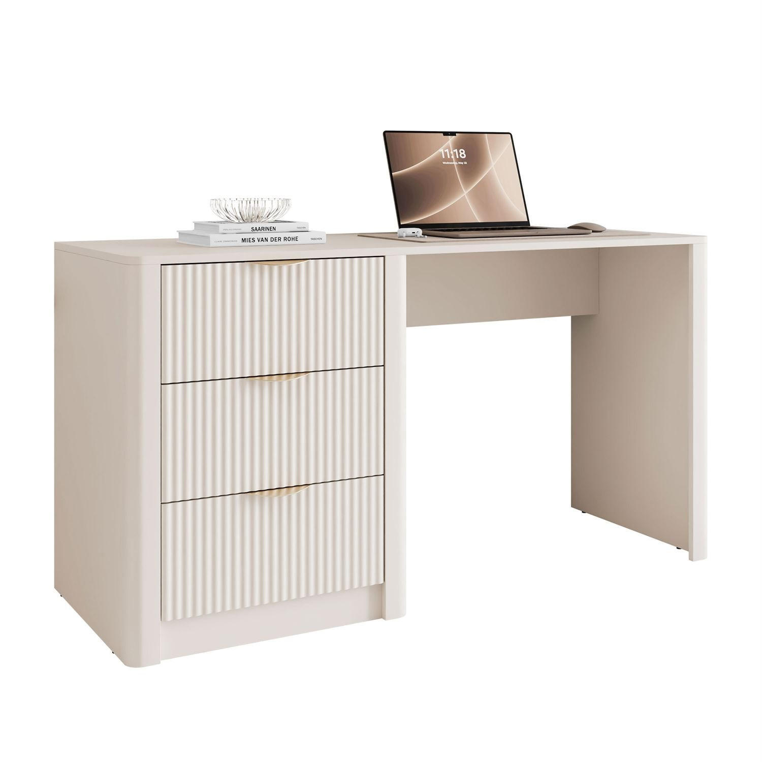 SCHREIBTISCH SCARLETT mit geriffelten Schubladen - Beige, Holzwerkstoff (55/140/76cm) - Lookway