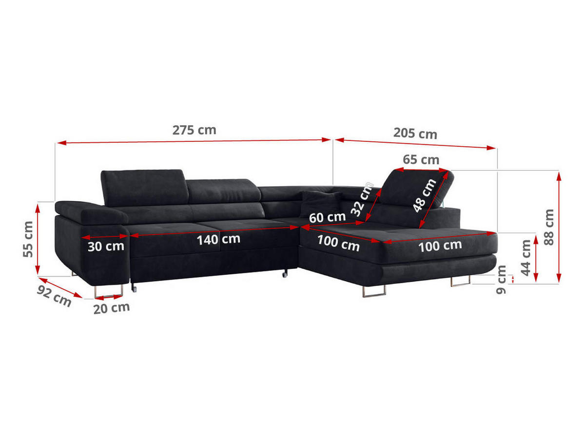 ECKSOFA GUSTAW L Dunkelgrau Velvet Rechts Seite - Dunkelgrau/Silberfarben, Textil/Metall (275/205cm) - MKS