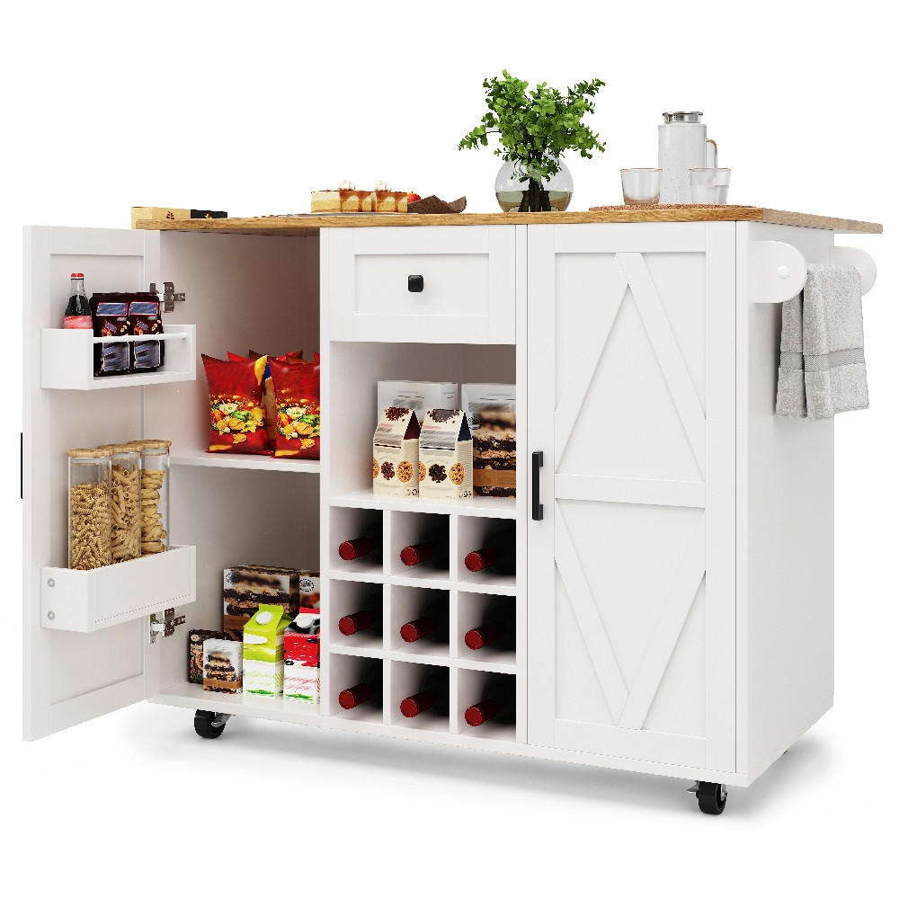 KÜCHENINSEL klappbar auf Rollen mit Stauraum, Holzmaserung, 137,5/65/95,6 cm - Weiß, Kunststoff (65/95.6/137.5cm) - Rolipo