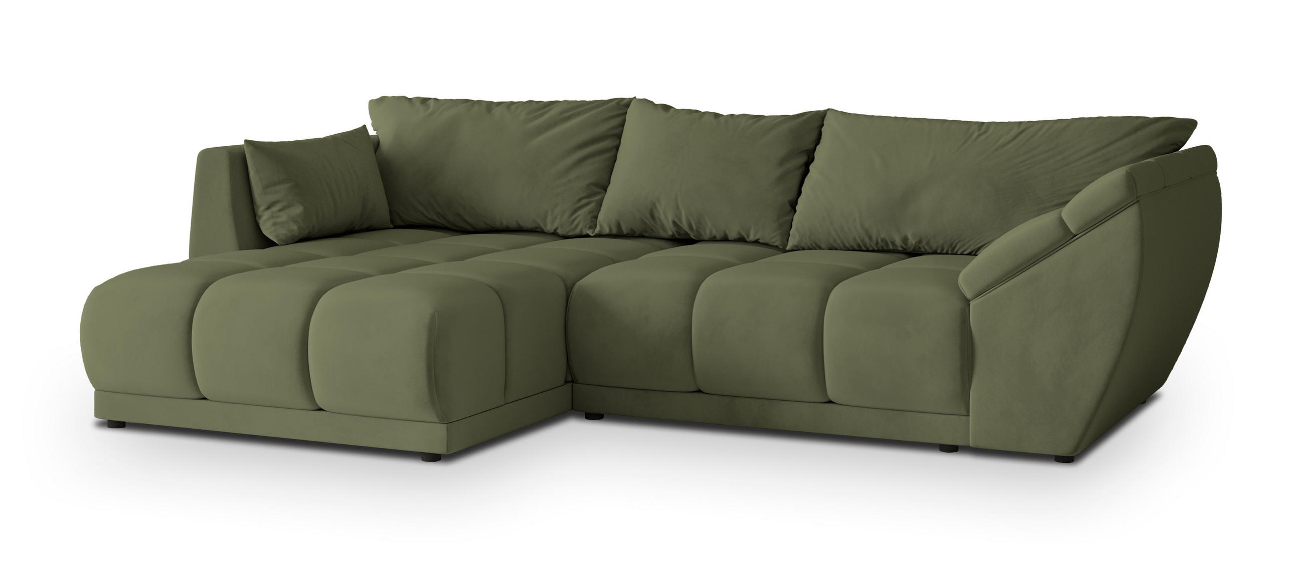 ECKSOFA ORENTI L-S Grün Velours-Stoff mit Schlaffunktion - Grün, Holz (287/182cm) - MASSENO
