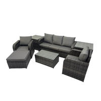 GARTENMÖBELSET mit Couchtisch Polyrattan 6-Sitzer - Dunkelgrau/Grau, Glas/Kunststoff - Fimous