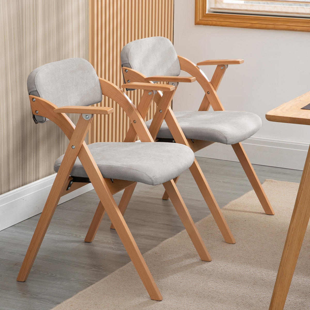 KLAPPSTUHL-SET 2-teilig Grau mit Armlehnen und Polsterung - Grau, Holz (60/79/52.5cm) - MIVRAY