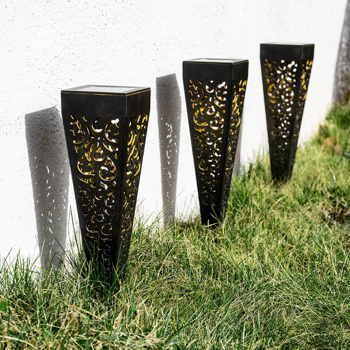 LED AUSSENLEUCHTE Solar Erdspieß Schwarz Gold 6er Set - Schwarz, Kunststoff (7/7/33cm) - Globo Lighting