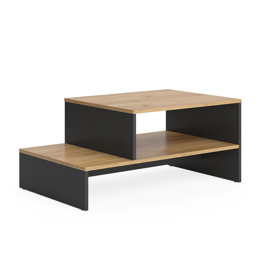 COUCHTISCH Amely Goldkraft Eiche/Anthrazit 90 x 55 cm mit Regal - Honigeiche/Anthrazit, Holzwerkstoff (55/90/40cm) - Vicco