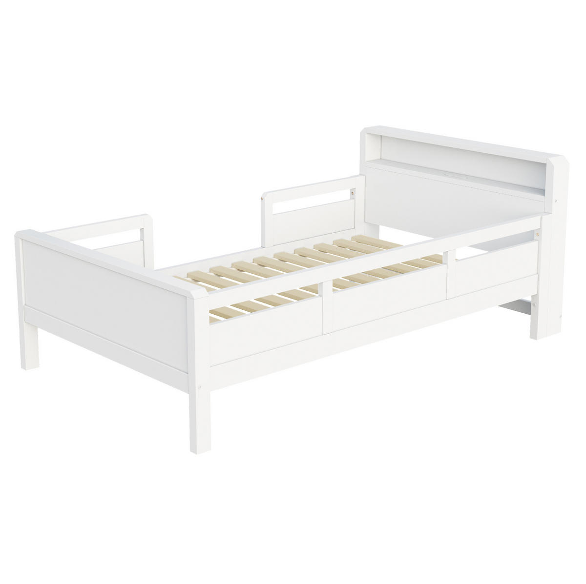 KINDEREINZELBETTEN aus Kiefernholz 90x200 cm in Weiß mit LED-Leuchte & USB-Type-C - Weiß, Holz (90/200cm) - Modfu