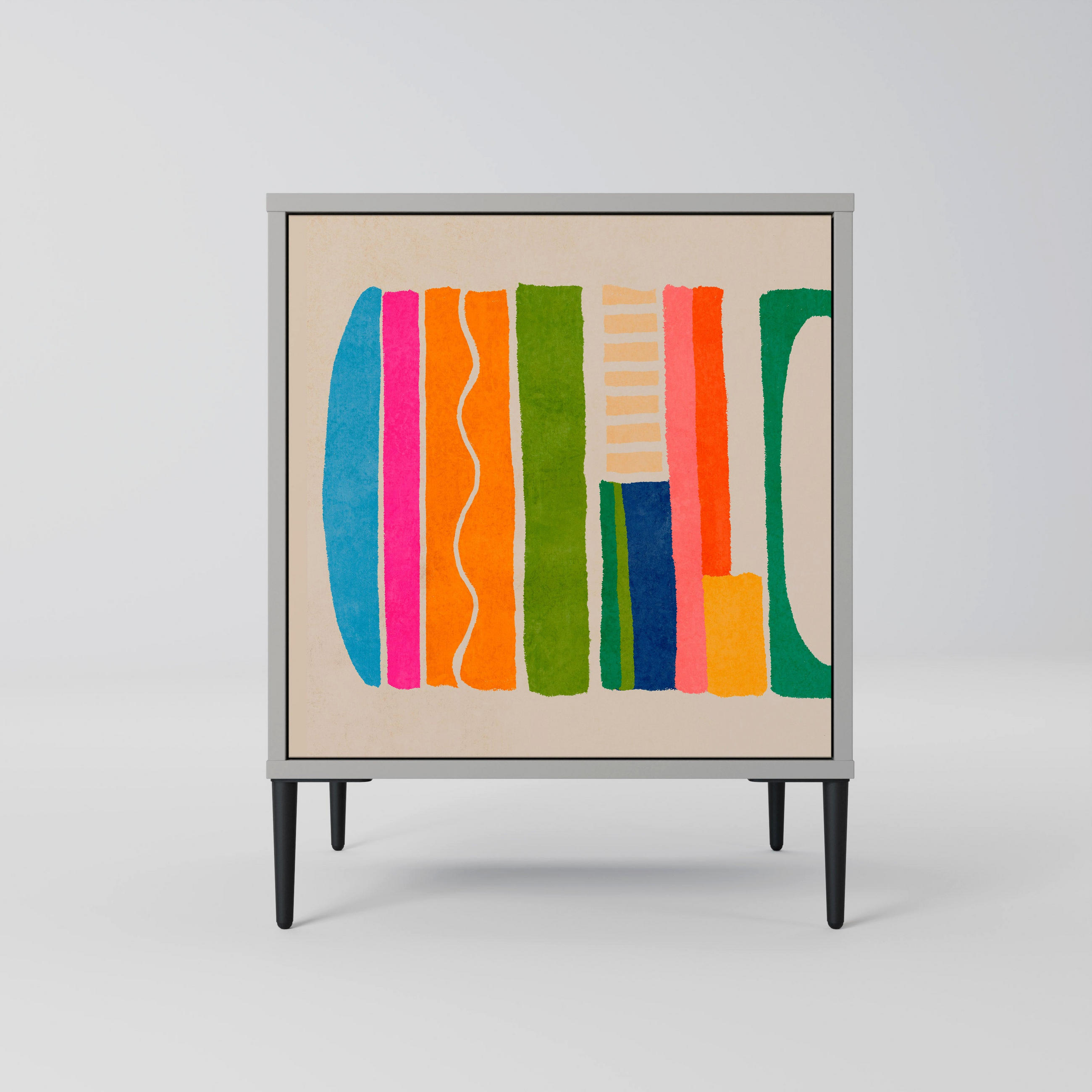 SIDEBOARD GEOMETRIC SHINE, Grau, 57,5x42x72,5 cm, Schwarze Metallfüße - Multicolor/Schwarz, Holzwerkstoff/Metall (57.5/72.5/42cm) - SpaceRebels