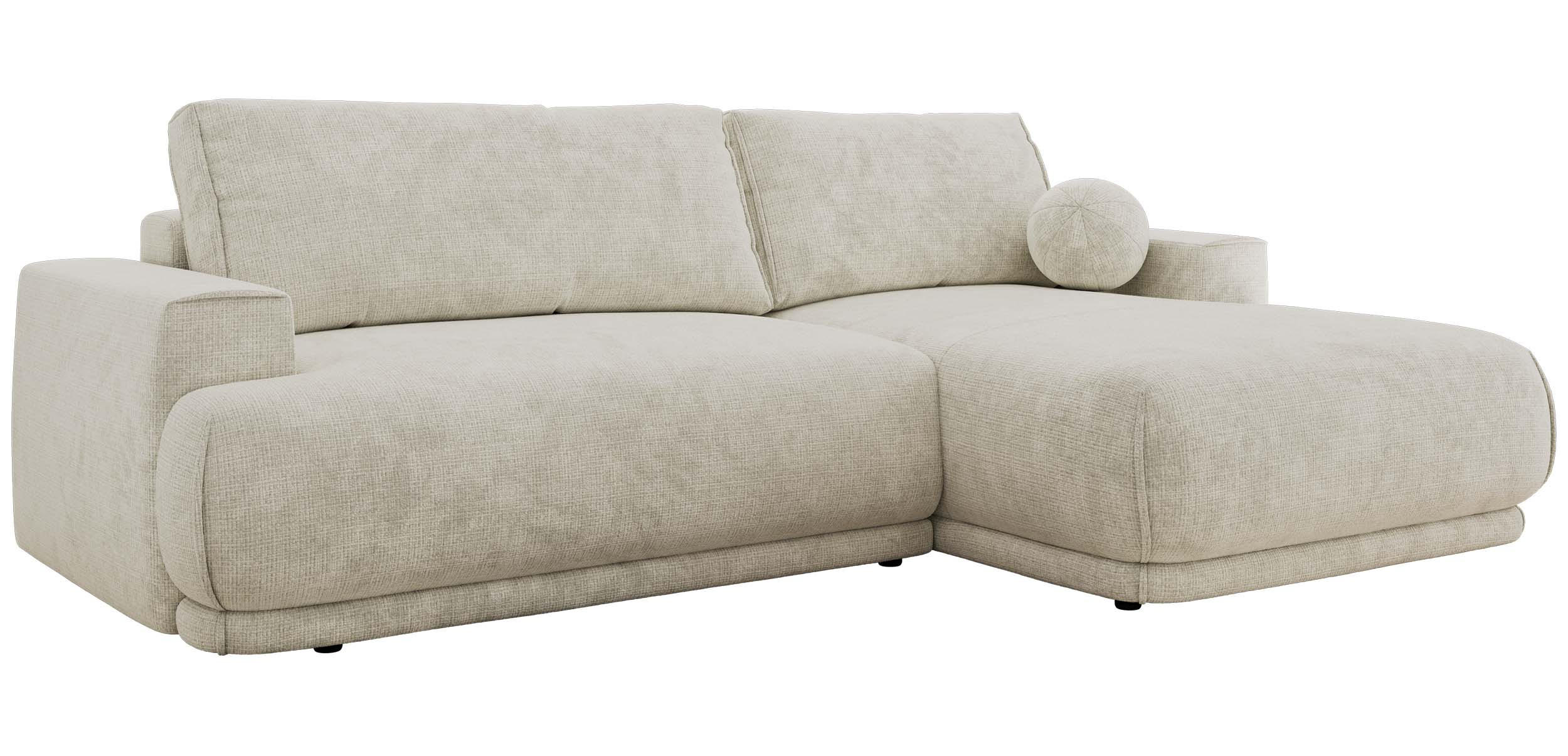 ECKSCHLAFSOFA RINA L Creme Schenille grob gewebt - rechts - Creme/Schwarz, Kunststoff/Textil (170/267cm) - MKS