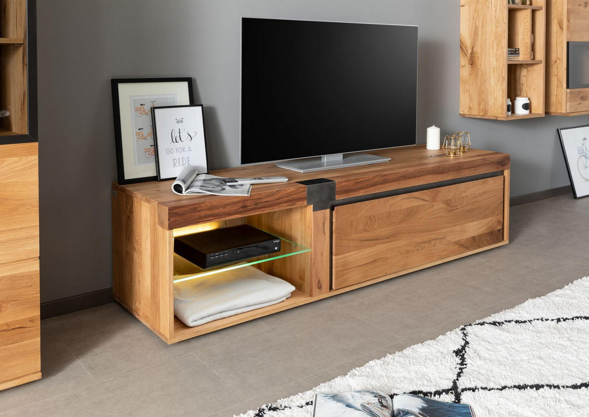 TV-BOARD Wildeiche / Zerreiche 180x48x50 natur geölt NEW AMSTERDAM #02 - Naturfarben, Holz (180/50/48cm) - Massivmoebel24