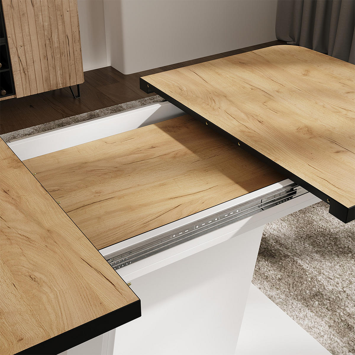 ROZKLÁDACÍ JÍDELNÍ STŮL Fenaro Černá/zlatý dub/bílá - medově dubová, kompozitní dřevo (80/120/77.3cm) - Vicco