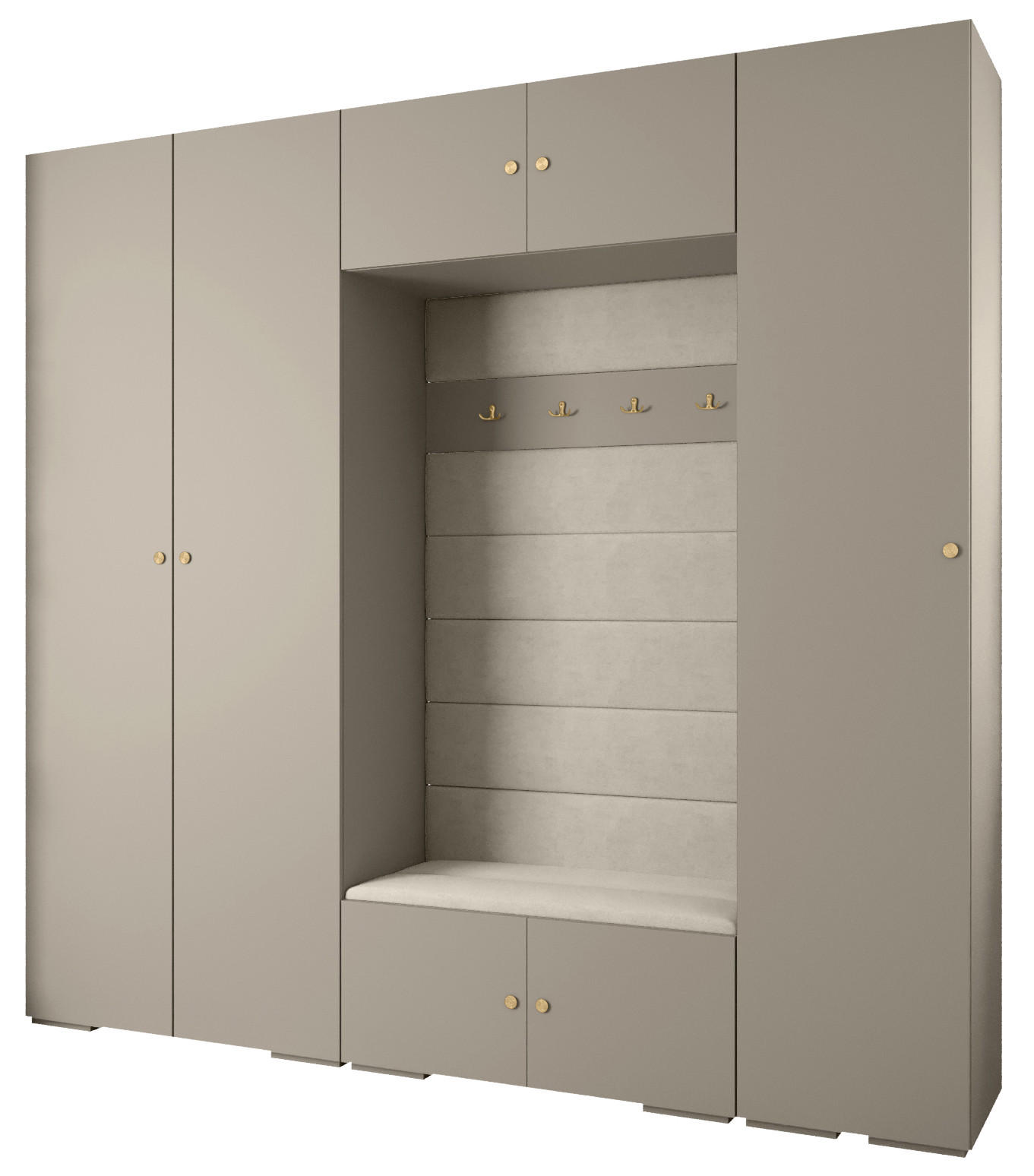 Abiks Möbel Garderoben-Set Kaschmir, Beige, Gold 250x236.7x47 cm