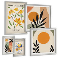 BILDER SET 5er Set - 50x50 cm & 20x30 cm & 40x60 cm Silberner Rahmen - Abstrakte geometrische Formen - Silberfarben, Kunststoff (40/60cm) - TULUP