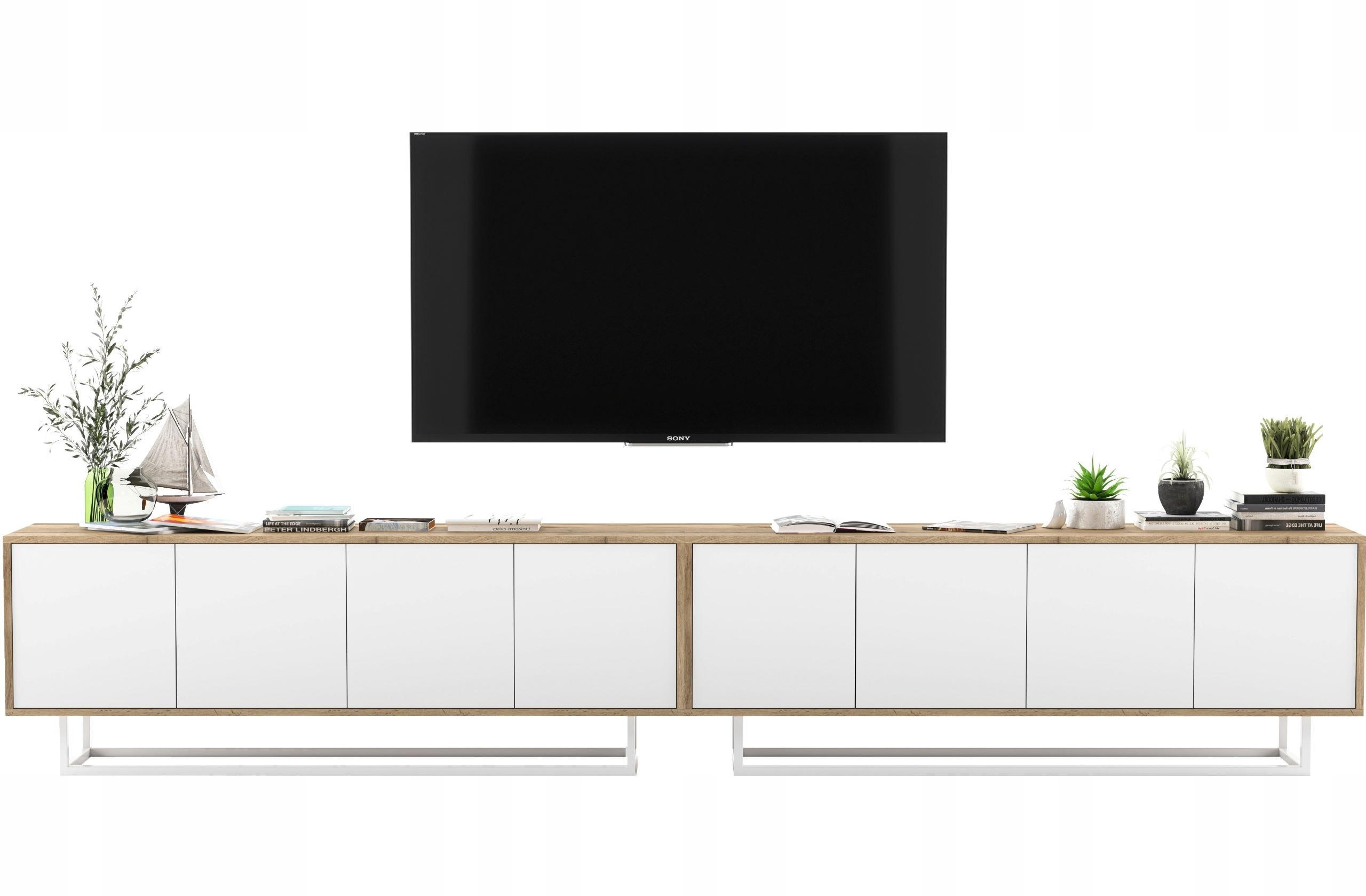 Meble Lindner SADA 2 TV stolků Apollo2 dub Wotan / bílá matná 300 cm s kovovým rámem