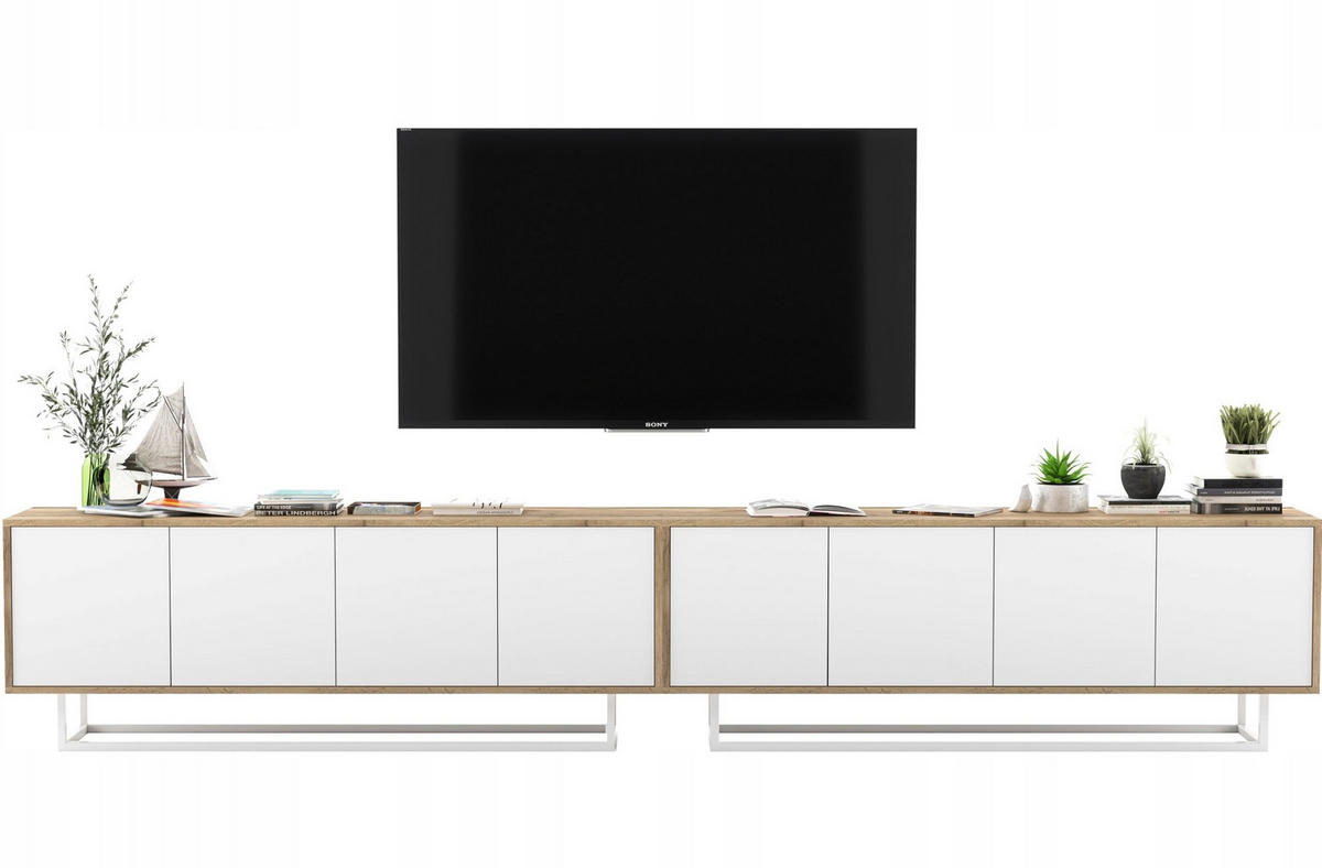 TV-SCHRANK 2-er Set Apollo2 Eiche wotan Weiß Matt 150 cm - Weiß, Holzwerkstoff/Metall (300/53/35cm) - Meble Lindner