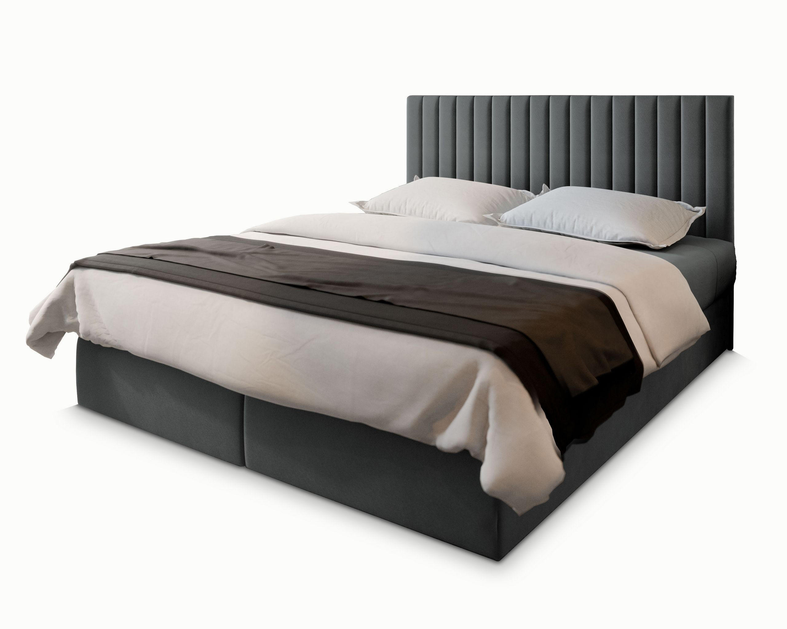 BOXBETT BRESEL 180x200 cm mit Matratze und Topper - Grau - Grau, Holz (180/200cm) - MASSENO
