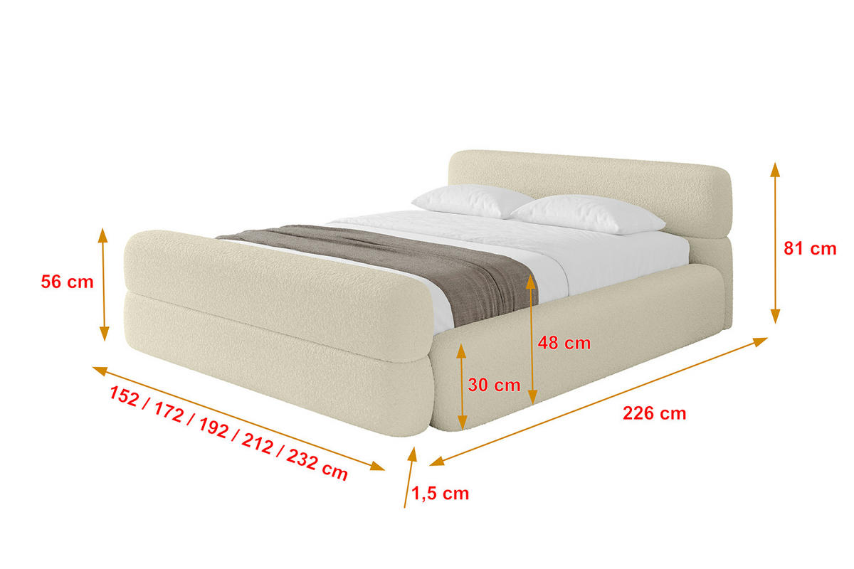 POLSTERBETT mit Bettkasten, Fußteil und Lattenrost, Boxbett mit Matratze H3/H4 - ENORA-Z-V1 180x200 Beige - Taupe, Holzwerkstoff/Textil (180/200cm) - ALTDECOR